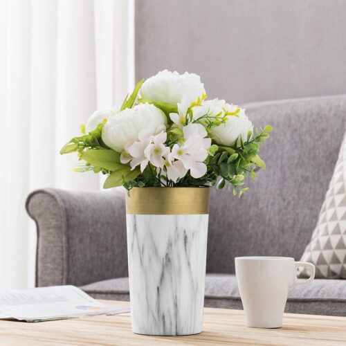 8-inch Marble Pattern Gold & White Ceramic Flower Vase